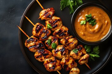Flavorful Chicken Satay Skewers With Vibrant Peanut Sauce in Bold Pop Art Style