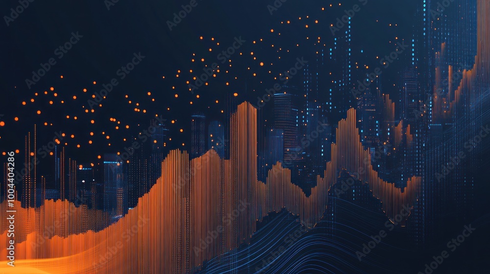 Poster abstract cityscape with data visualization