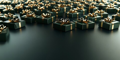 Obraz premium Holiday Gifts with Green Wrapping and Golden Bows