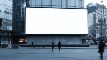 Obraz premium A large blank billboard in an urban setting with pedestrians walking by.