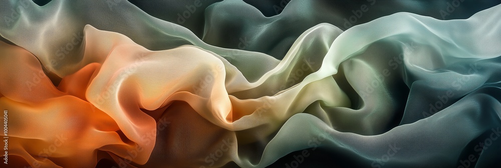 Poster a photo of an abstract composition with multiple layers of fabric in various shades, creating dynami