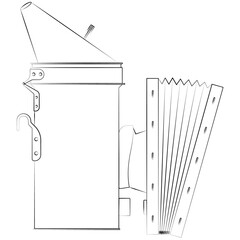 Bee Beekeeper Smoker with Leather Bellows, Imkado Smoker realistic contour, outline lines drawn