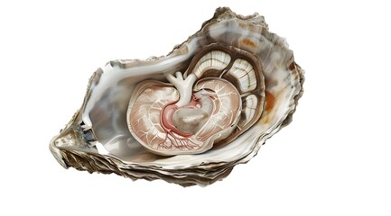 Naklejka premium Anatomy cross section showing heart and eyes inside an oyster, on a white background