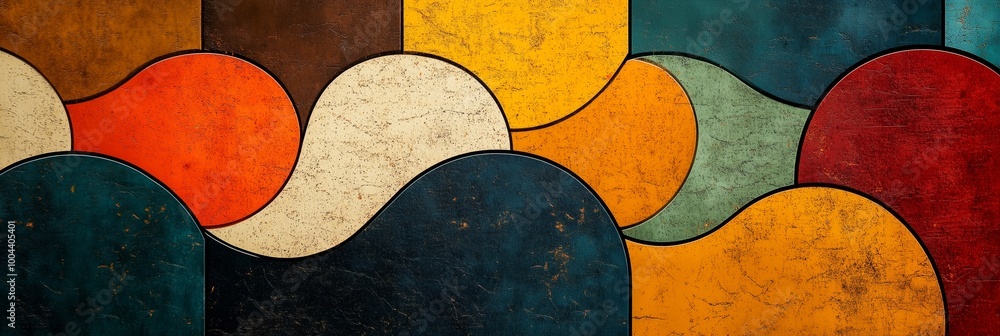 Poster abstract background with colorful geometric shapes and patterns in a retro style