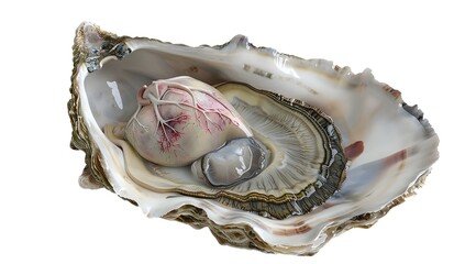 Naklejka premium Anatomy cross section showing heart and eyes inside an oyster, on a white background