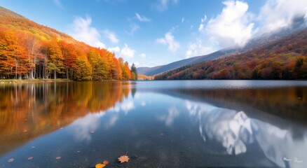 Naklejka premium Autumn Reflections on a Still Lake