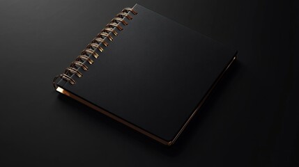 A sleek black spiral notebook on a dark surface.