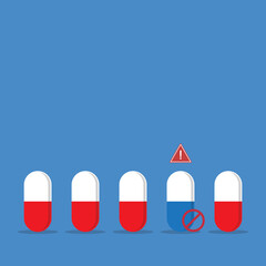 Fake medicine. Pill and tablet, illegal drugs. Fake drugs, pharmaceutical. Symbolic for harmful counterfeit pills, risk and danger of illegal produced and sold pharmaceuticals.	