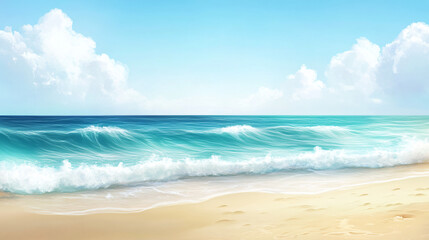 Obraz premium A serene beach background with soft waves, ideal for relaxation themes.