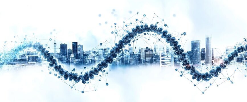 Futuristic cityscape with interconnected network. Technological progress and scientific innovation for World Science Day