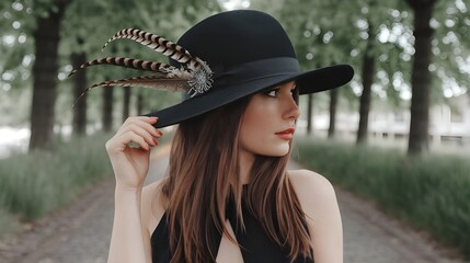 portrait of a fashion model woman in hat