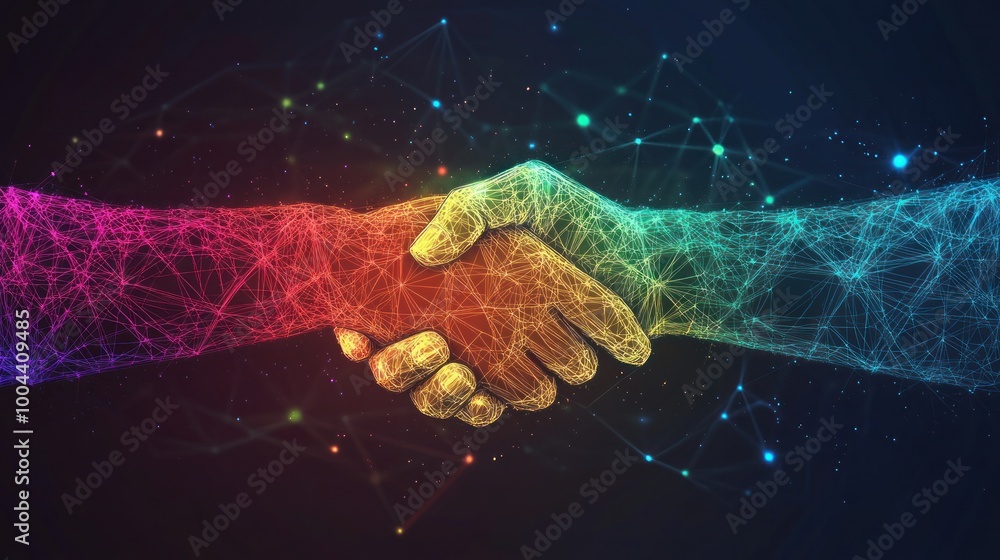 Poster digital handshake: a symbol of unity and collaboration in the digital age