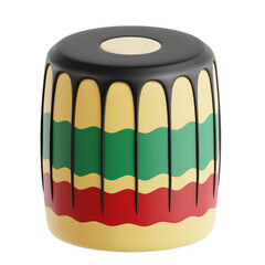 Drum with Black, Green, Red, and Yellow Stripes