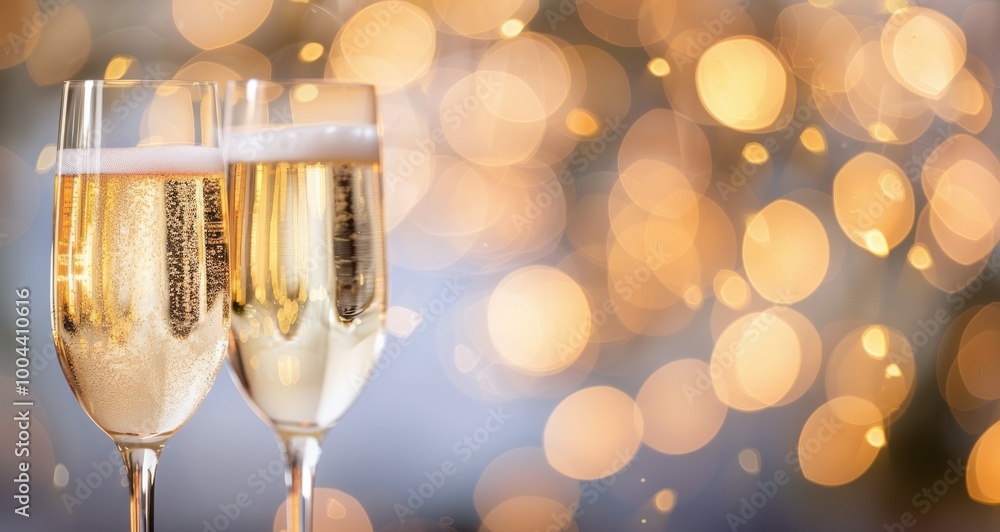 Poster Celebration With Champagne Glasses Against a Softly Lit Background at Sunset