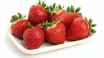 A selection of juicy strawberries arranged beautifully on a white plate.