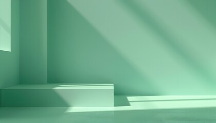 Fototapeta premium Minimalist Green 3D Banner With Sunlight