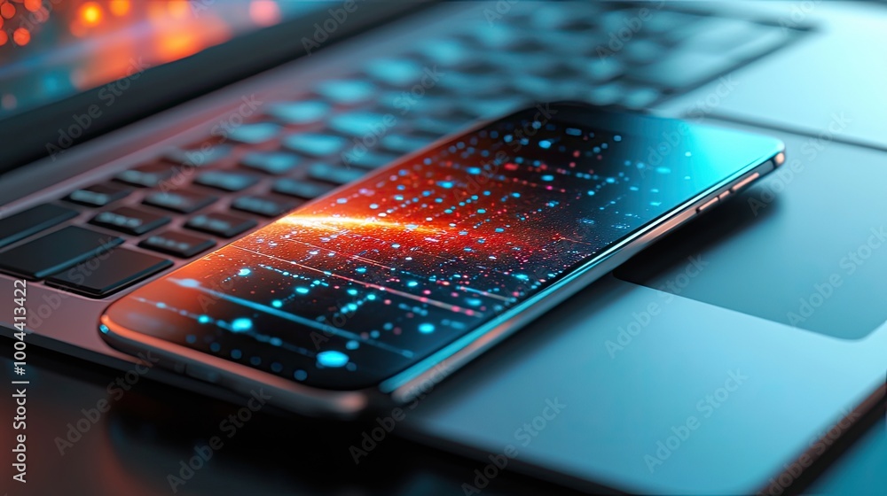 Poster conceptual display of mobile and laptop, showcasing the power of data search and seo optimization