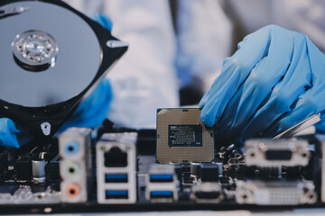 Obraz premium Electronics technician, electronic engineering electronic repair, electronics measuring and testing, repair and maintenance concepts.