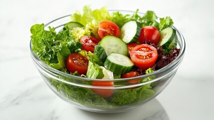 Fresh and Vibrant Salad in Clear Bowl