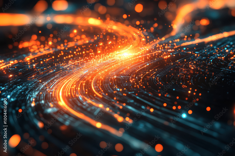 Poster abstract city network illustration with glowing data paths