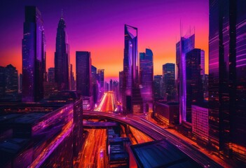 Fototapeta premium captivating vibrant city skylines dusk enhanced dynamic lighting creating stunning urban landscape, buildings, skyscrapers, towers, cityscape, illumination