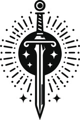 Swords in flat style and silhouettes isolated on white background. Icon set of ancient swords. Vector illustration. Medieval swords. Japanese sword katana. Military sword ancient weapon design