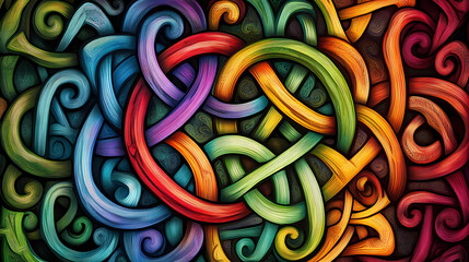 Intricate celtic knotwork design with interlocking patterns in vibrant colors and swirling motifs. Celtic Knotwork. Illustration