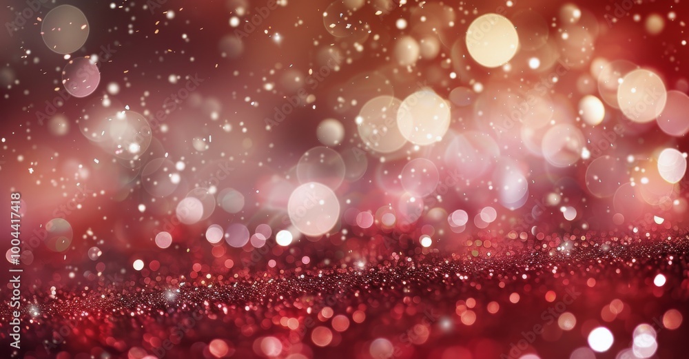 Poster glittering red and pink bokeh background with sparkling lights in evening setting