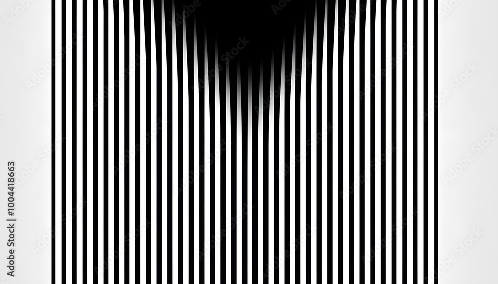 Poster high-contrast black and white vertical lines, symmetrical and geometric, creating a simple yet strik