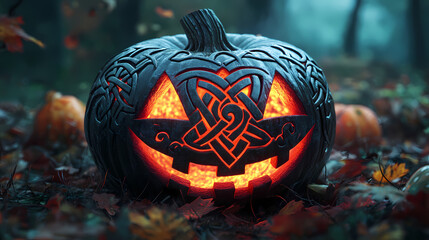Halloween jack o'lantern with celtic knotwork. Celtic Knotwork. Illustration