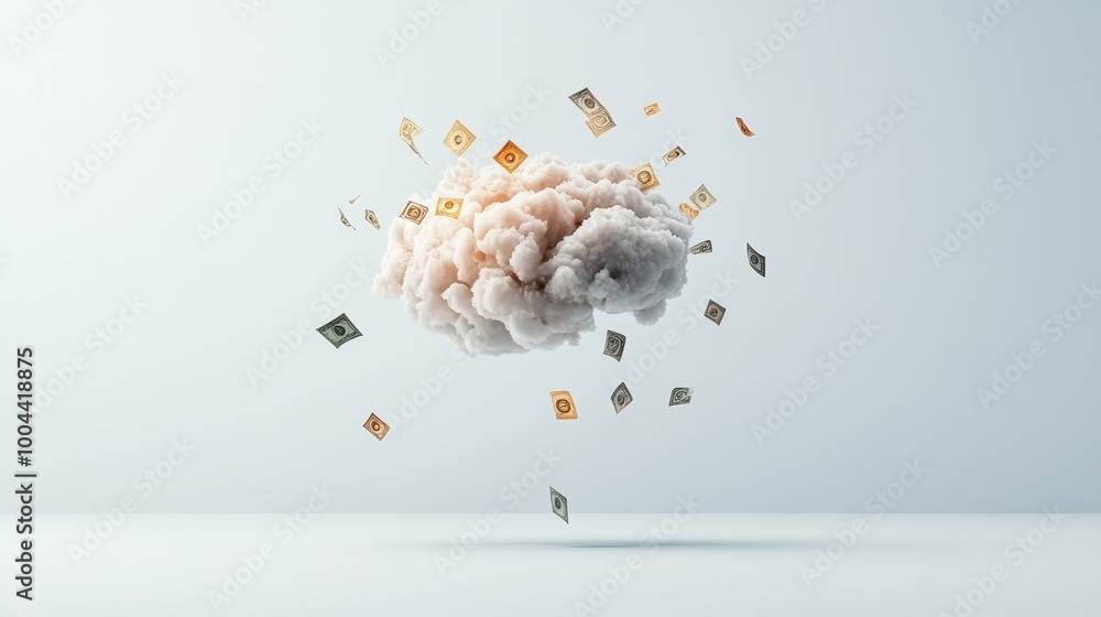 Poster conceptual cloud with floating currency symbols