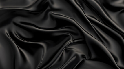 Fototapeta premium luxurious and elegant black wavy silk satin fabric.