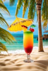 colorful refreshing tropical beverage decorative umbrella garnish showcasing its vibrant colors exotic elements, cocktail, drink, refreshment, fruit