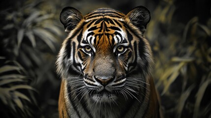 Fototapeta premium Majestic animal with bold black stripes in the African jungle, a stunning photograph that showcases the untamed beauty of nature
