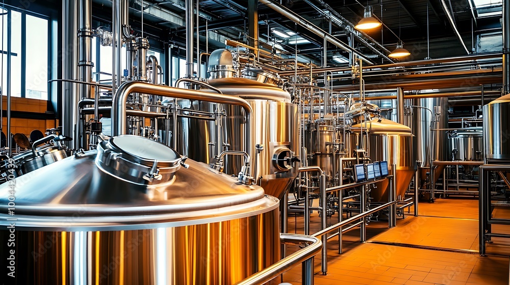 Aufkleber an industrial brewery using advanced technology for efficient large-scale production.