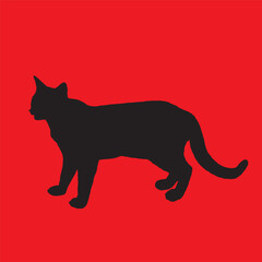 Cat black silhouette vector illustration on red background