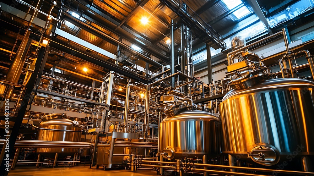 Poster an industrial brewery using advanced technology for efficient large-scale production.