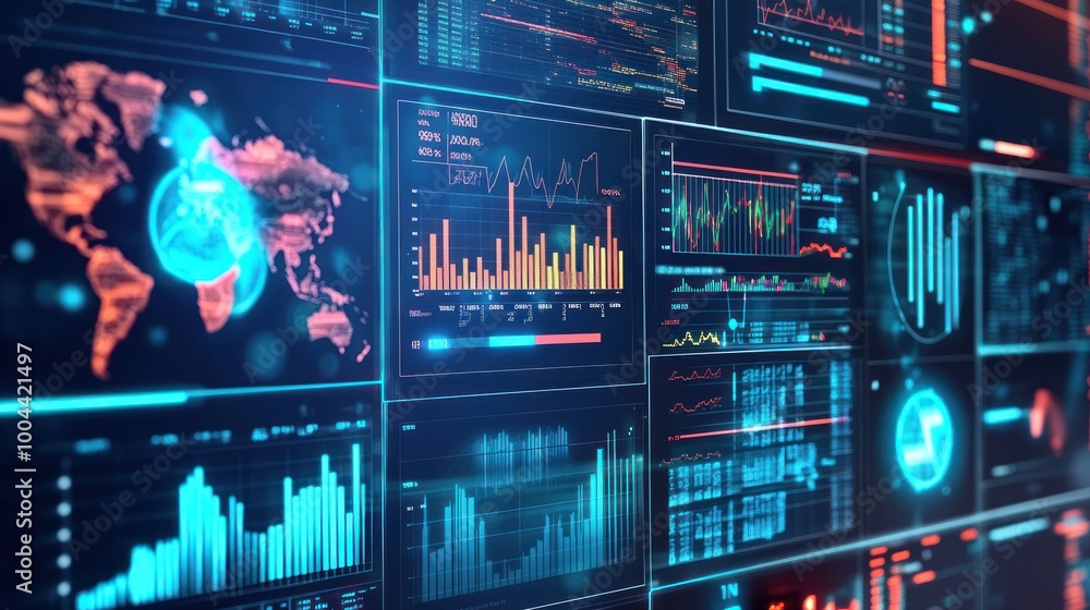 Poster Global Data Visualization with Financial Charts and Maps