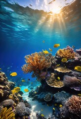 Obraz premium exploring vibrant marine life amongst tranquil coastal waters featuring colorful coral exotic serene underwater ecosystems, aquatic, ocean, seascape, reef, fish