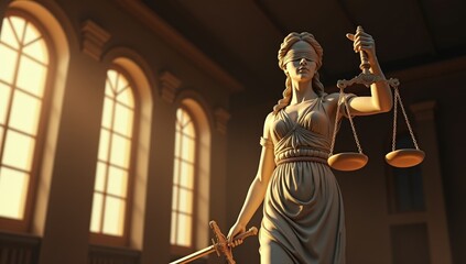 Statue of Lady Justice, Symbol of Law and Justice, Goddess Themis, Fairness and Legal Concepts