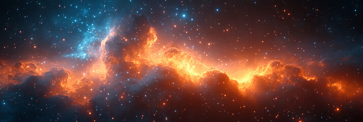 Fototapeta premium A fiery nebula with a blue streak in the night sky.
