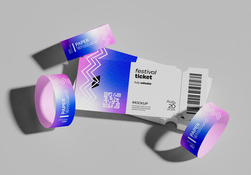 Wristbands and Tickets Event Pass Mockup