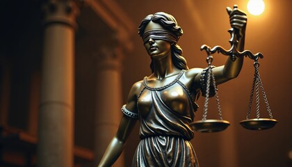 Fototapeta premium Statue of Lady Justice, Symbol of Law and Justice, Goddess Themis, Fairness and Legal Concepts