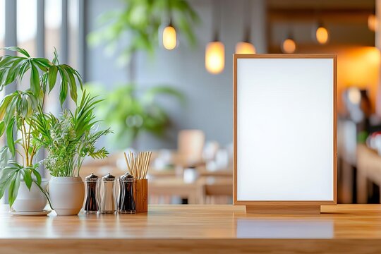 Empty digital menu board in a minimalist sushi bar, Sushi Bar Menu Mock-up, Clean, contemporary dining space