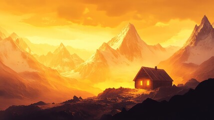 Cozy Cabin Amidst Majestic Mountain Landscape