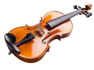 Fototapeta premium A classical wooden violin, isolated on a transparent background, showcasing its elegant curves and polished finish.