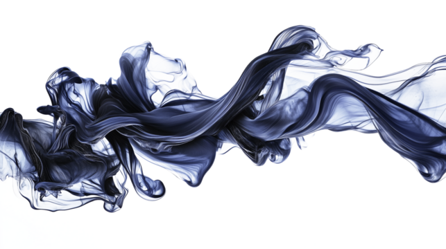 Abstract navy blue smoke wavy lines curling isolated on transparent background