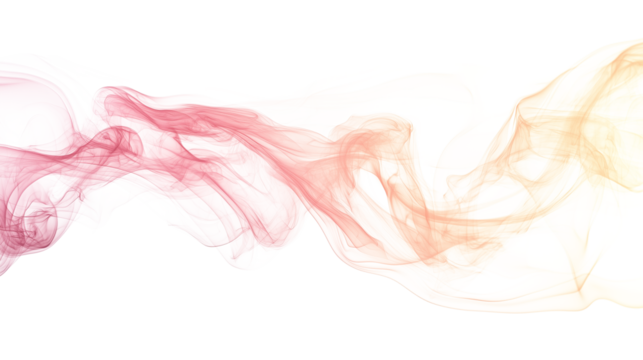 Abstract orange pink red gradient smoke wavy lines curling isolated on transparent background