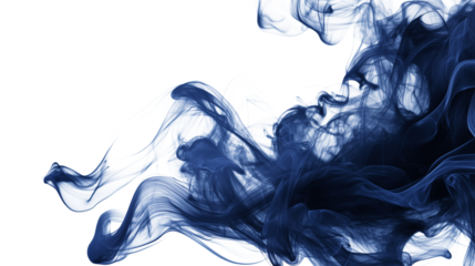 Abstract navy blue smoke wavy lines curling isolated on transparent background