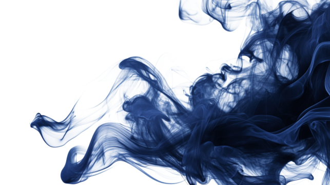 Abstract navy blue smoke wavy lines curling isolated on transparent background